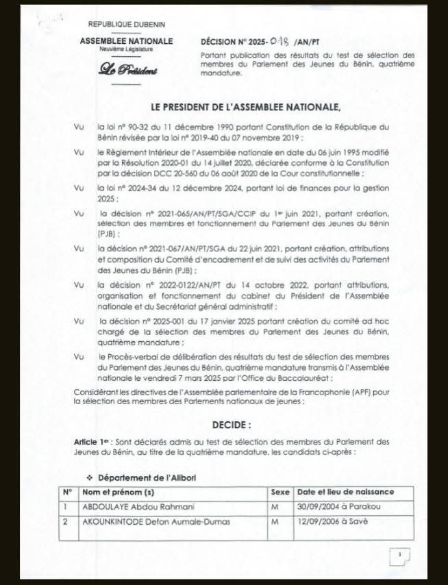 Image supplémentaire pour Le nouveau Parlement des Jeunes du Bénin prend forme