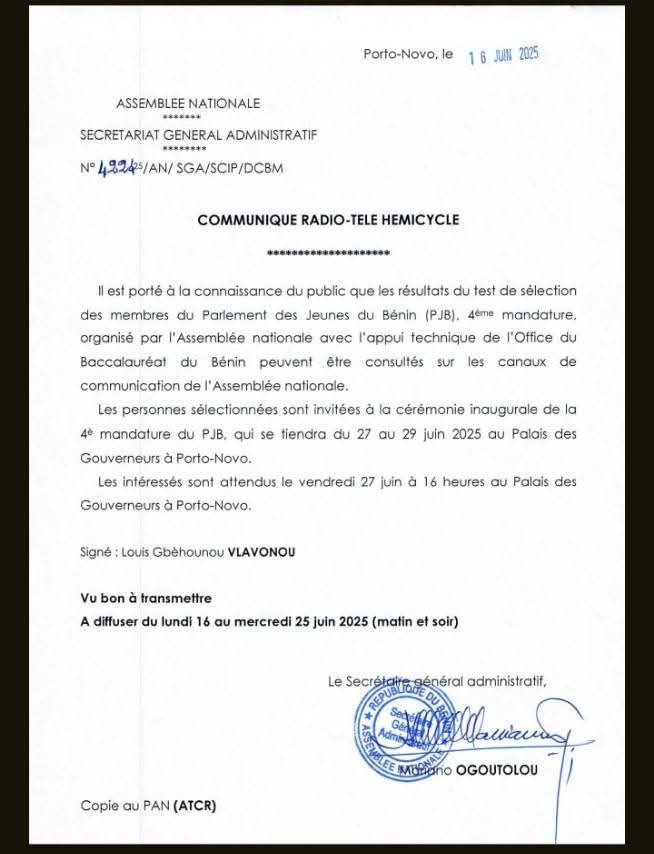 Image supplémentaire pour Le nouveau Parlement des Jeunes du Bénin prend forme