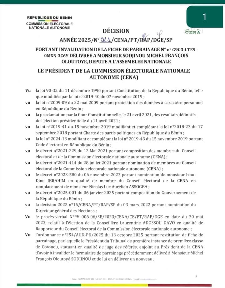 Image supplémentaire pour La fiche de parrainage de SODJINOU invalidée