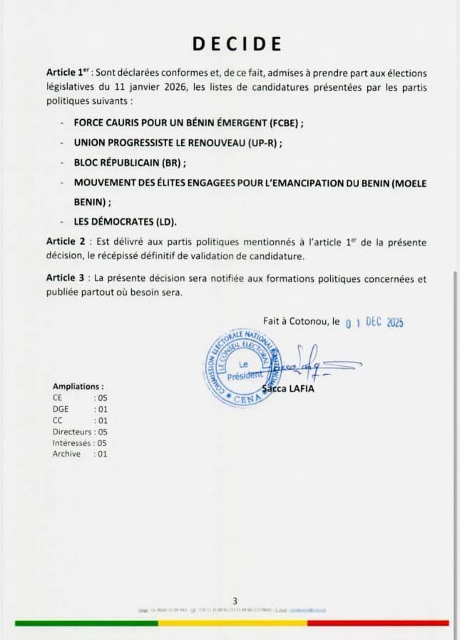 Image supplémentaire pour La CENA publie les listes définitives des partis retenus