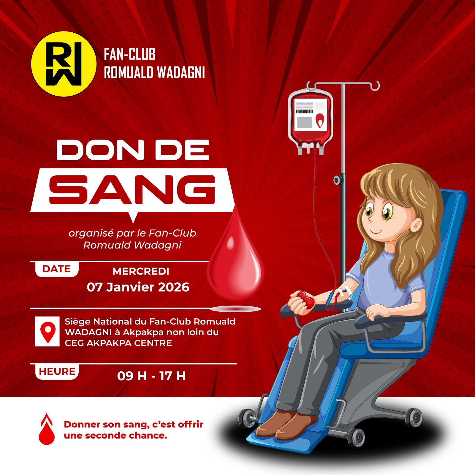Le fan-club Romuald WADAGNI lance une journée de don de sang
