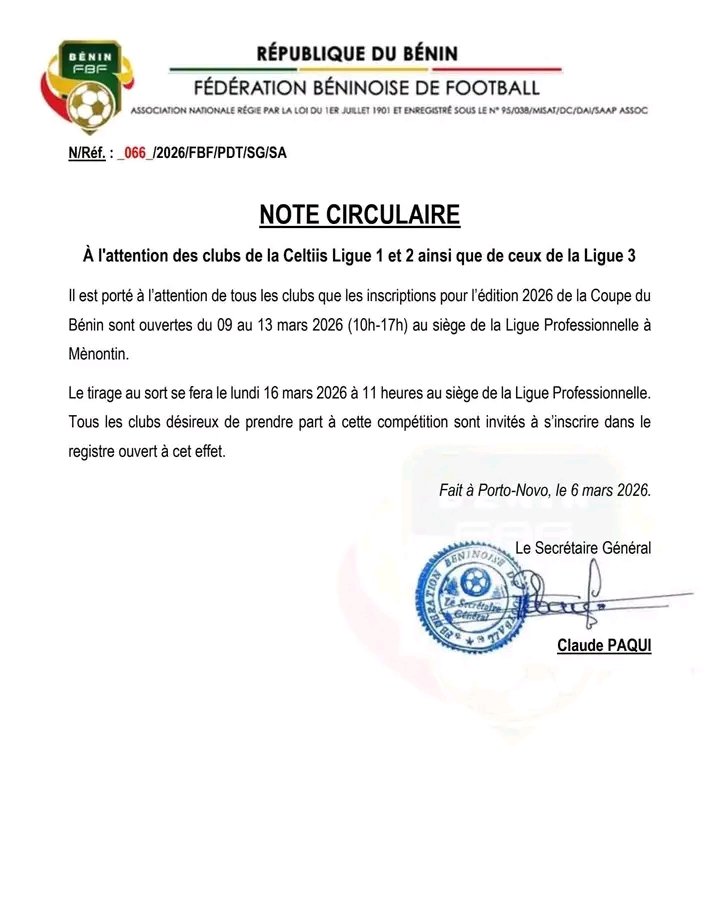 Image supplémentaire pour La Coupe du Bénin fait son grand retour : les clubs mobilisés pour l’édition 2026