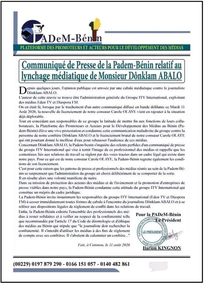 Image supplémentaire pour Padem-Bénin dénonce une campagne contre le journaliste Dònklam ABALO