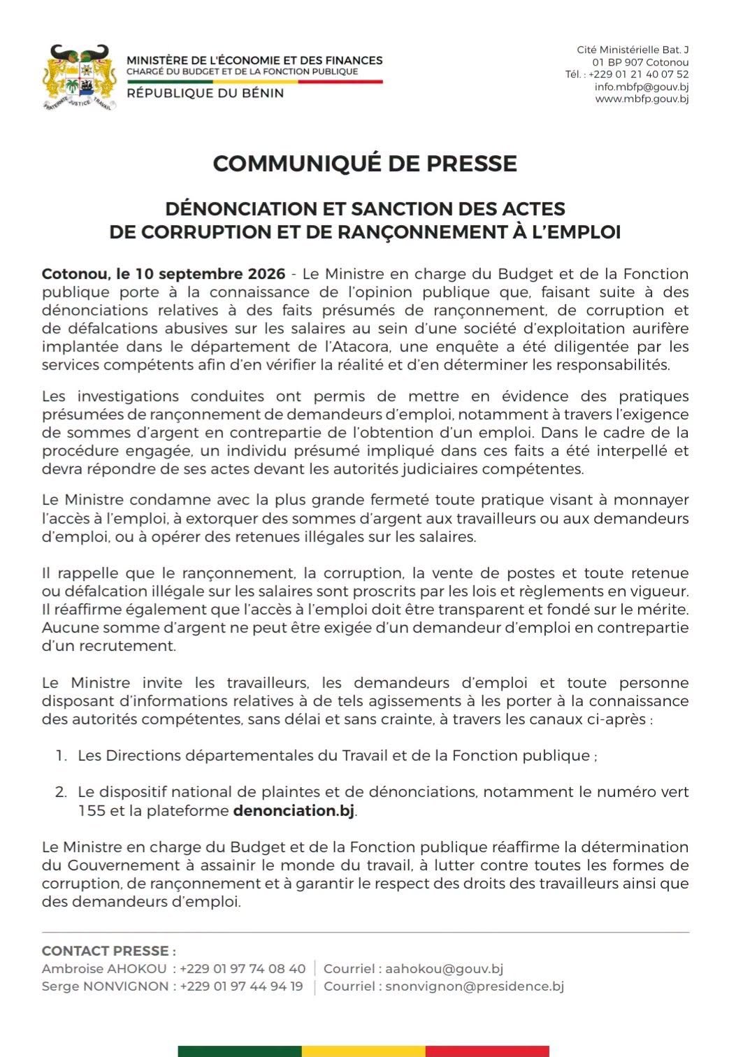 Image supplémentaire pour Rançonnement des demandeurs d’emploi : le Gouvernement lance la riposte et annonce une interpellation