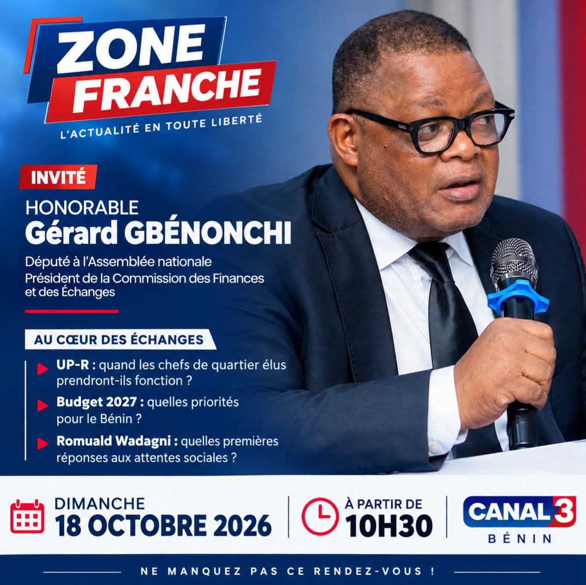 MÉDIAS – ÉMISSION POLITIQUE : GÉRARD GBÉNONCHI ATTENDU SUR CANAL 3 BÉNIN