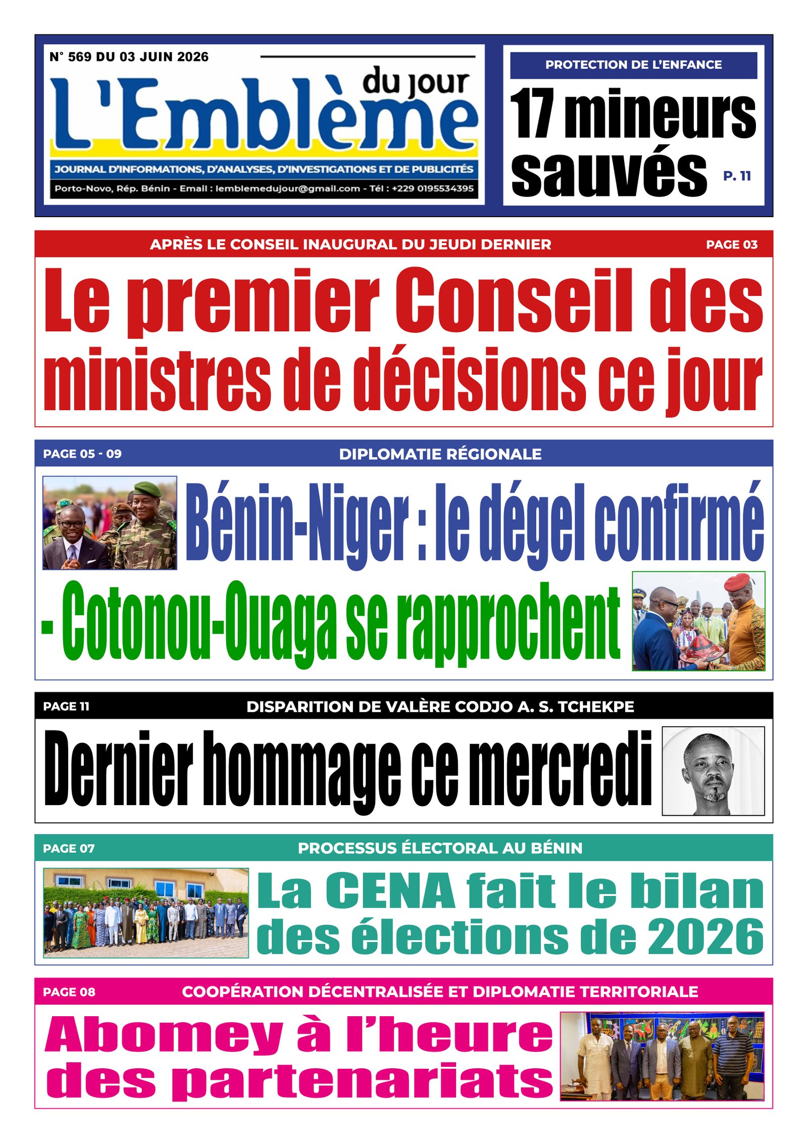 Une du journal