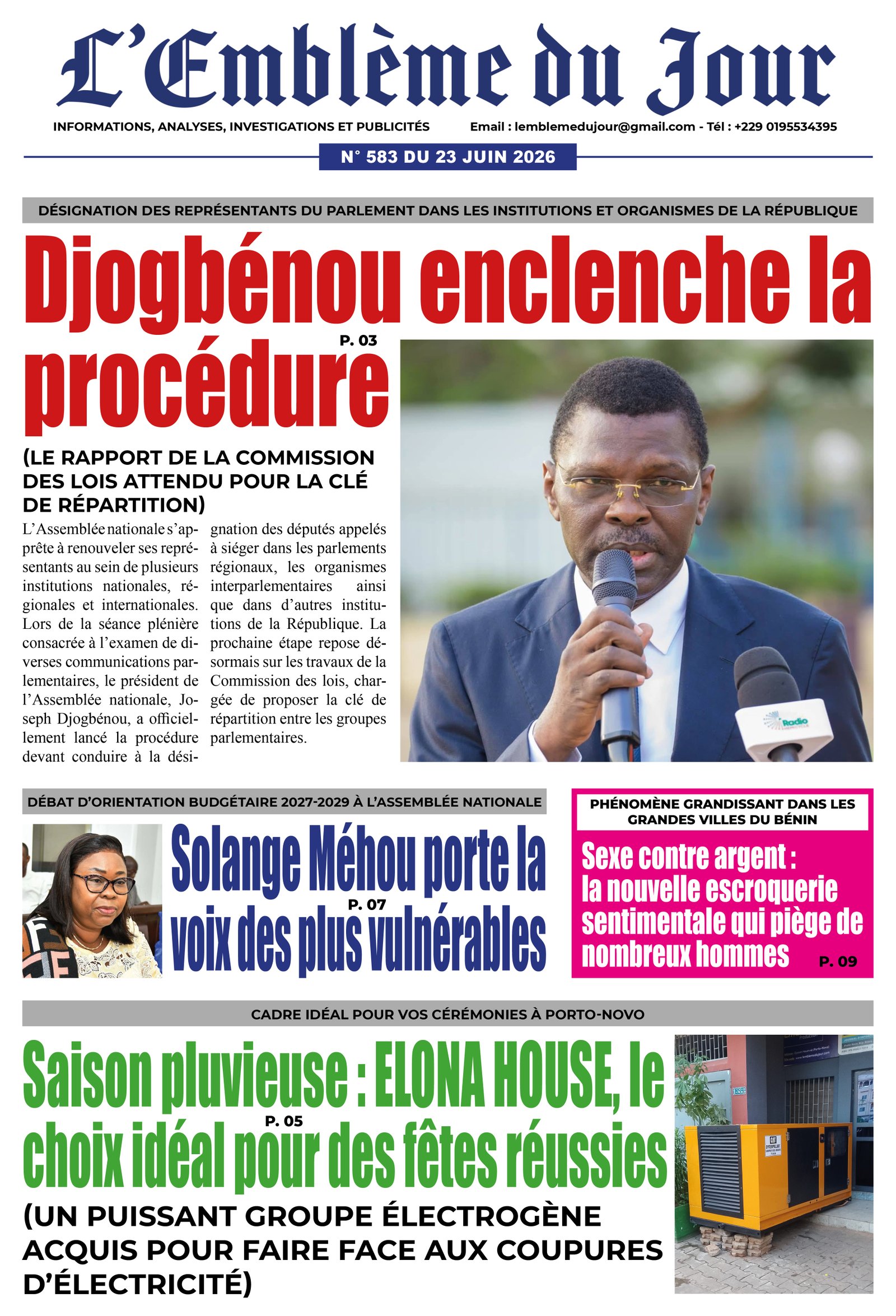 Une du journal